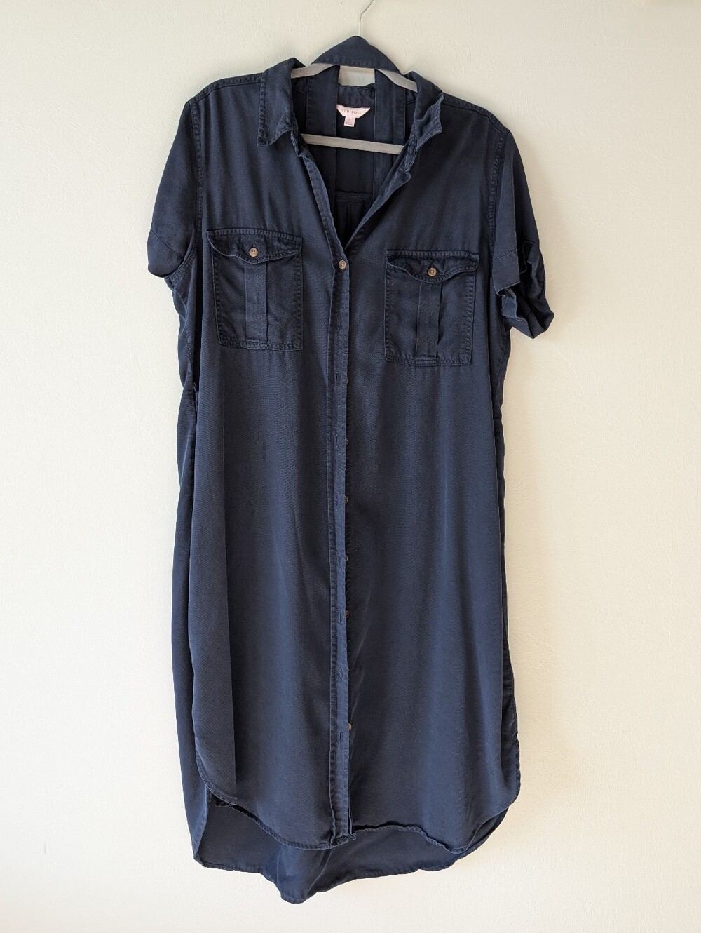Teddi Rose Navy Blue 100% Tencel Belted Collared Midi Shirt Dress Size XL